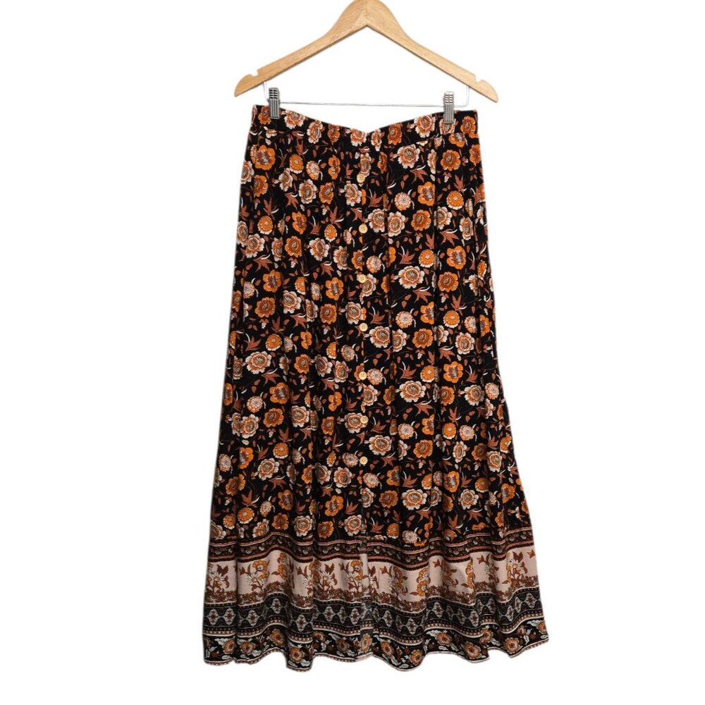 BloomChic Womens 14/16 Fall Floral Print Maxi Skirt Modest Flowy Classic Casual